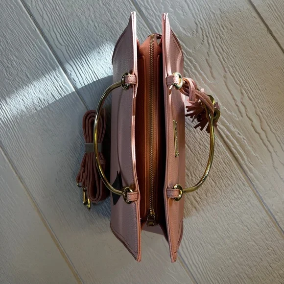 Vegan Leather [bebe] Pink NWT Convertible Handbag | Purse Tassels Gold Hardware - Picture 8 of 16
